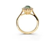 Starburst Halo Engagement Ring Setting for Fancy Green Marquise Center with Thin Round-Wire Band and Prong Head in Yellow Gold