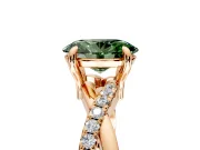 Solitaire Engagement Ring Setting for Fancy Green Oval Center with Half-Pave Crossover Band and Prong Head in Rose Gold