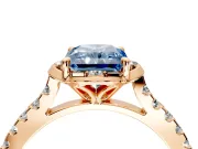 Floral Engagement Ring Setting for Fancy Blue Radiant Cut Center with Pave Band and Floral Prong Head in Rose Gold