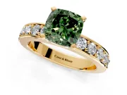 Solitaire Engagement Ring Setting for Fancy Green Cushion Cut Center with Channel-Set Accents and Prong Head in Yellow Gold