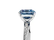 Side Accent Engagement Ring Setting for Fancy Blue Asscher Cut Center with Accent Shoulders and Prong Head in Sterling Silver