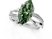 Solitaire Engagement Ring Setting for Fancy Green Marquise Center with Pave and Plain Crossover Band and Prong Head in Platinum