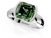 Tension Engagement Ring Setting for Fancy Green Asscher Cut Center with Wide Flat Band and Tension Head in White Gold
