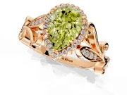 Halo Engagement Ring Setting for Fancy Yellow Pear-Shaped Center with Leaf Motif Split Shank and Prong Head in Rose Gold