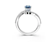 Solitaire Engagement Ring Setting for Fancy Blue Emerald Cut Center with Pave Bypass Swirl Band and Prong Head in Platinum