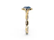 Halo Engagement Ring Setting for Fancy Blue Round Cut Center with Twist Band and Prong Head in Yellow Gold