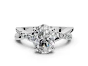 Solitaire Engagement Ring Setting for Oval Center with Half-Pave Crossover Band and Prong Head in Platinum