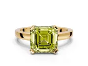 Solitaire Engagement Ring Setting for Fancy Yellow Asscher Cut Center with Plain Band and Flat Tab Prong Head in Yellow Gold