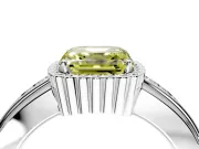 Halo Engagement Ring Setting for Fancy Yellow Asscher Cut Center with Wide Band, Inlaid Accent Row and Prong Head in White Gold