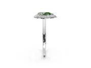 Halo Engagement Ring Setting for Fancy Green Pear-Shaped Center with Plain Tapered Band and Prong Head in Sterling Silver