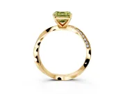 Side Accent Engagement Ring Setting for Fancy Yellow Asscher Cut Center with Accent Shoulders and Prong Head in Yellow Gold