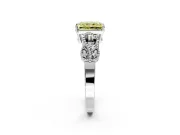 Leaf Engagement Ring Setting for Fancy Yellow Radiant Cut Center with Milgrain Accent Band and Prong Head in Sterling Silver