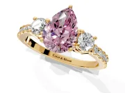 3 Stone Engagement Ring Setting for Fancy Pink Pear-Shaped Center with Round Cut Side Accents and Prong Head in Yellow Gold