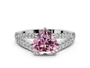 Solitaire Engagement Ring Setting for Fancy Pink Heart-Shaped Center with Pave Split Shank and Prong Head in White Gold