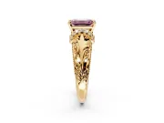Solitaire Engagement Ring Setting for Fancy Pink Emerald Cut Center with Filigree Accent Basket and Prong Head in Yellow Gold