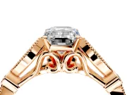 Solitaire Engagement Ring Setting for Emerald Cut Center with Marquise and Bezel Accents and Prong Head in Rose Gold
