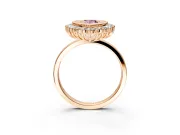 Halo Engagement Ring Setting for Fancy Pink Pear-Shaped Center with Milgrain Bezel Rim, Plain Band and Prong Head in Rose Gold