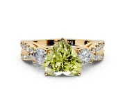 3 Stone Engagement Ring Setting for Fancy Yellow Heart-Shaped Center with Pave Split Shank and Prong Head in Yellow Gold