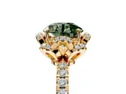 Halo Engagement Ring Setting for Fancy Green Round Cut Center with Openwork Halo, Pave Band and Prong Head in Yellow Gold