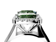Halo Engagement Ring Setting for Fancy Green Princess Cut Center with Square Band and Prong Head in Sterling Silver
