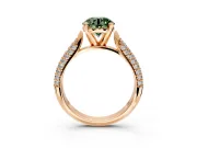 Solitaire Engagement Ring Setting for Fancy Green Round Cut Center with Multi-Row Accents and Prong Head in Rose Gold