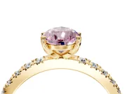 Solitaire Engagement Ring Setting for Fancy Pink Pear-Shaped Center with Fine Pave Band and Claw Prong Head in Yellow Gold