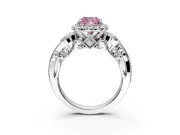 Milgrain Halo Engagement Ring Setting for Fancy Pink Cushion Cut Center with Shoulder Bezels and Prong Head in Sterling Silver