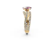 Solitaire Engagement Ring Setting for Fancy Pink Oval Center with Woven 3-Strand Pave Band and Prong Head in Yellow Gold