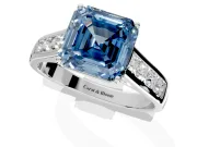 Solitaire Engagement Ring Setting for Fancy Blue Asscher Cut Center with Round Cut Channel Band and Prong Head in Platinum