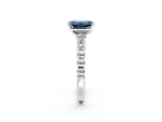 Solitaire Engagement Ring Setting for Fancy Blue Emerald Cut Center with Bezel-Dot Beaded Band and Prong Head in Platinum