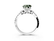Leaf Motif Engagement Ring Setting for Fancy Green Heart-Shaped Center with Pave Band and Prong Head in Platinum