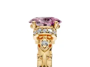 Solitaire Engagement Ring Setting for Fancy Pink Oval Center with Filigree Band and Prong Head in Yellow Gold