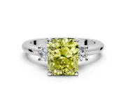 3 Stone Engagement Ring Setting for Fancy Yellow Radiant Cut Center with Wide Plain Band and Prong Head in Platinum