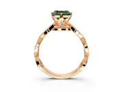 Solitaire Engagement Ring Setting for Fancy Green Asscher Cut Center with Accented Twist Band and Leaf Prong Head in Rose Gold