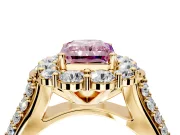 Large Accent Halo Engagement Ring Setting for Fancy Pink Radiant Cut Center with Pave Split Shank and Prong Head in Yellow Gold