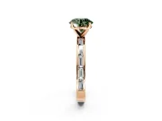 Solitaire Engagement Ring Setting for Fancy Green Round Cut Center with Channel Baguette Band and Prong Head in Rose Gold