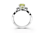 3 Stone Engagement Ring Setting for Fancy Yellow Cushion Cut Center with Pave Twist Band and Prong Head in Sterling Silver