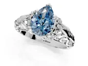 Solitaire Engagement Ring Setting for Fancy Blue Pear-Shaped Center with Filigree Accent Basket and Prong Head in Platinum