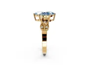 Leaf Engagement Ring Setting for Fancy Blue Marquise Center with Milgrain Accent Band and Prong Head in Yellow Gold