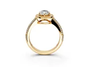 Milgrain Halo Engagement Ring Setting for Marquise Center with Three-Sided Pave Band and Prong Head in Yellow Gold