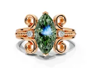 Solitaire Engagement Ring Setting for Fancy Green Marquise Center with Twisted Band and Scroll Prong Head in Rose Gold
