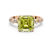 Cluster Engagement Ring Setting for Fancy Yellow Asscher Cut Center with Round Cut Accent Band and Prong Head in Rose Gold