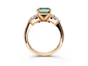 3 Stone Engagement Ring Setting for Fancy Green Asscher Cut Center with Large Pear-Shaped Accents and Prong Head in Rose Gold
