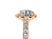 Halo Engagement Ring Setting for Round Cut Center with Full Pave Band and Prong Head in Rose Gold