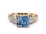 Solitaire Engagement Ring Setting for Fancy Blue Princess Cut Center with Graduated Shared Prongs and Prong Head in Rose Gold