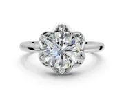 Floral Frame Engagement Ring Setting for Round Cut Center with Accent Clusters and Prong Head in Platinum