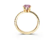 Solitaire Engagement Ring Setting for Fancy Pink Cushion Cut Center with Large Accents and Prong Head in Yellow Gold