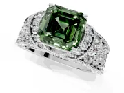 Pave Engagement Ring Setting for Fancy Green Asscher Cut Center with Curved Accent Rows, Openwork and Prong Head in Platinum
