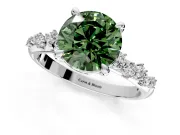 Solitaire Engagement Ring Setting for Fancy Green Round Cut Center with Trailing Leaf Accent Band and Prong Head in Sterling Silver