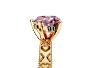 Solitaire Engagement Ring Setting for Fancy Pink Heart-Shaped Center with XO Engraved Band and Prong Head in Yellow Gold
